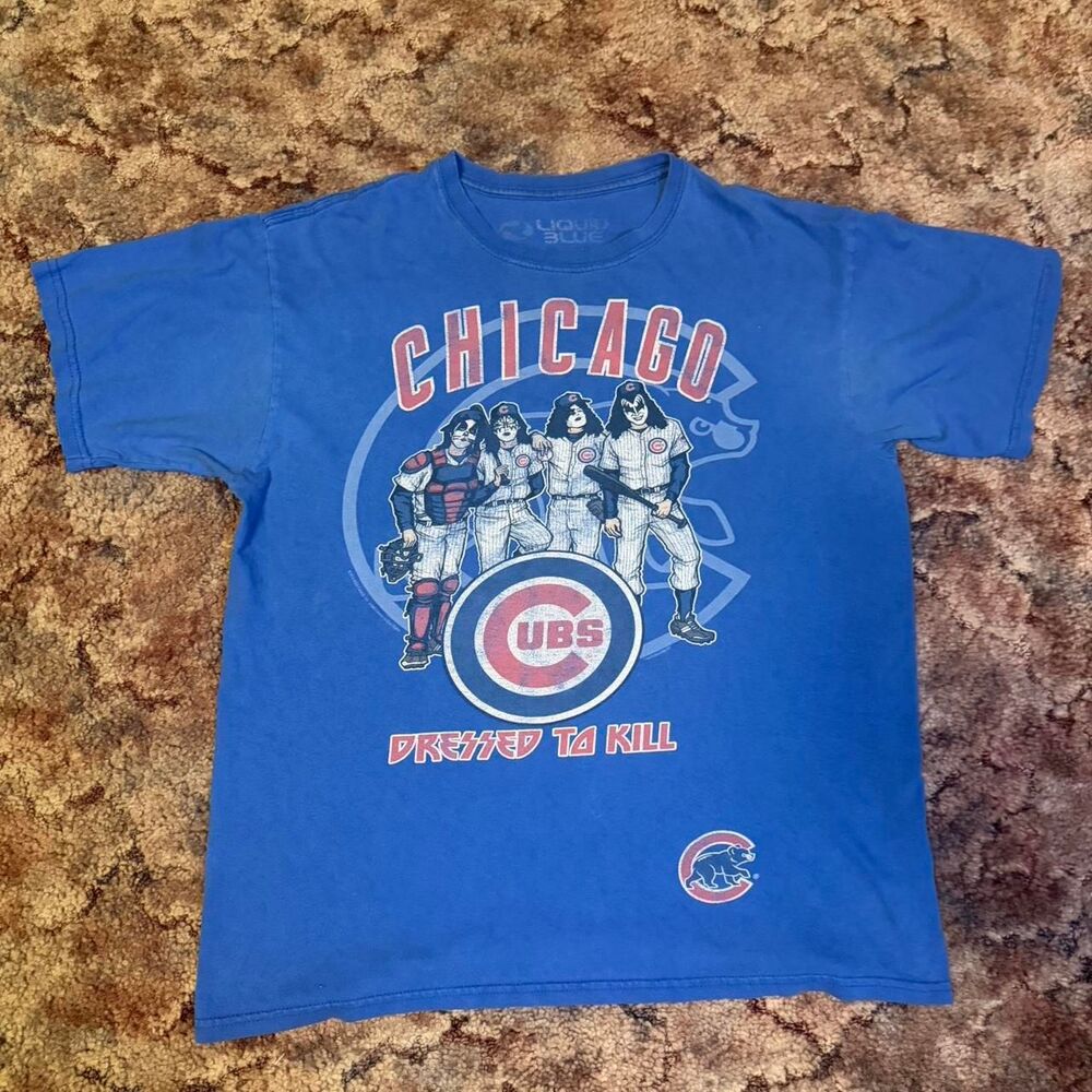 Liquid Blue Chicago Cubs Kiss band tee Size Large MLB Baseball Y2K